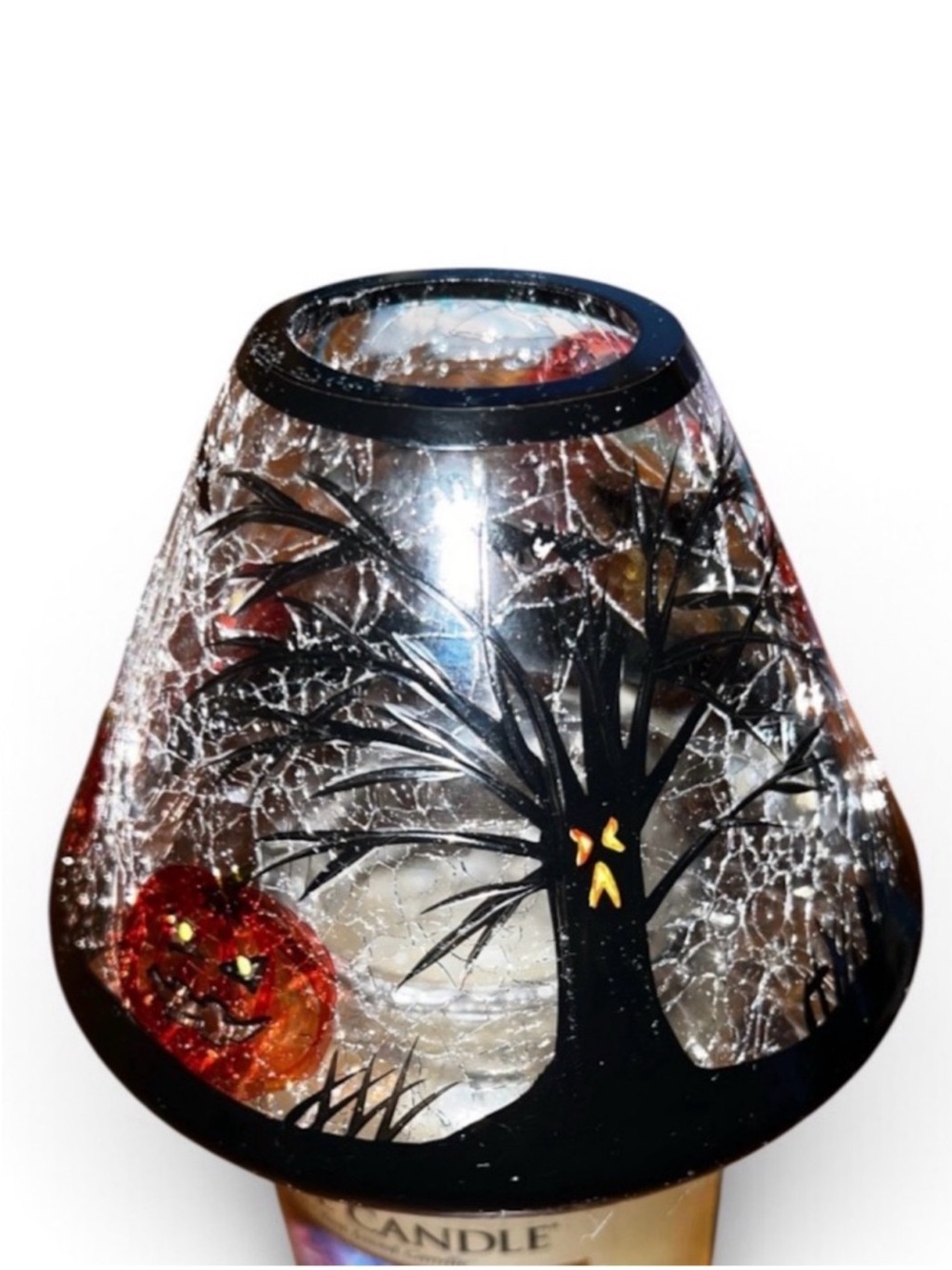 RARE Yankee Candle Halloween Black Cat Crackle Glass Large Jar Shade Retired VTG - Picture 14 of 16